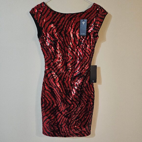 Guess Zebra Sequin Mini Dress - Size 0 - Picture 1 of 9